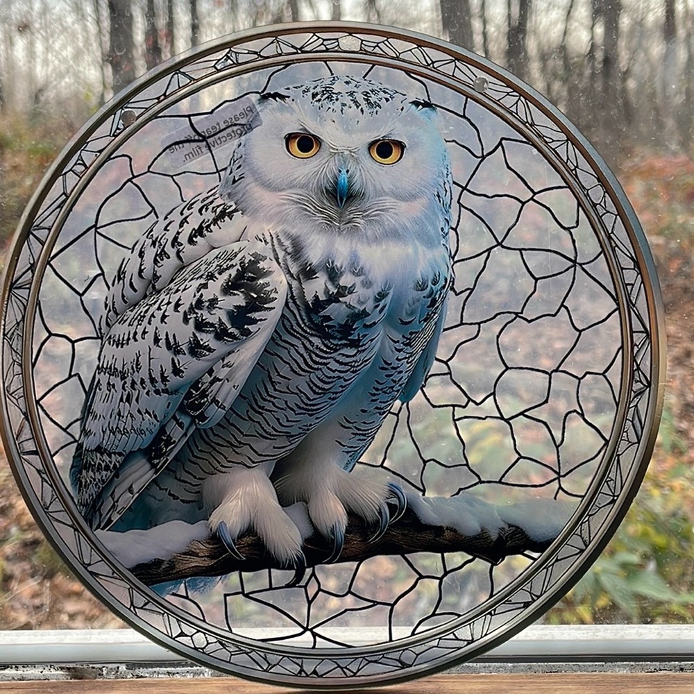 Suncatcher Acrylic White Snowy Owl Bird Wildlife Cottage Cabin Decor 8”